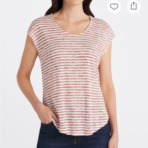 bobeau Tops - Bobeau Striped Red/Brown and White Women's Caty Twist Back Tee